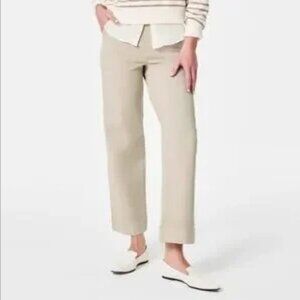 SPANX Stretch Twill Cropped Wide Leg Pants XL Petite Bone Pull On
